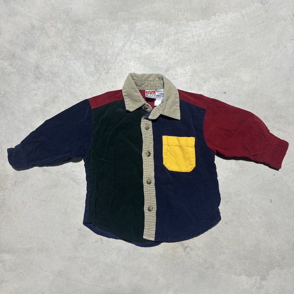 Vintage 90's McKids Baby's 18M Button Up Shirt Red/Green/Yellow Boys Casual